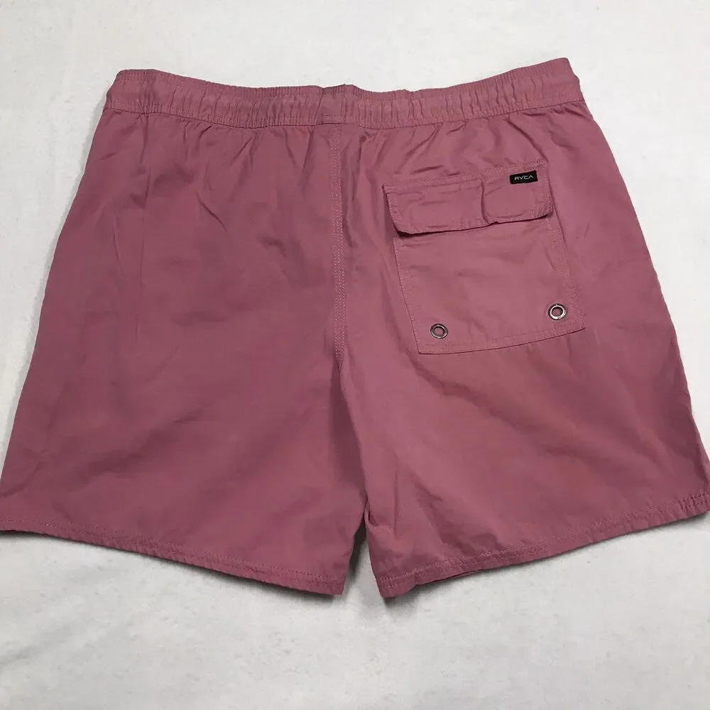 RVCA Horton Elastic Swim Trunks Men M Mauve Unlined Drawstring
